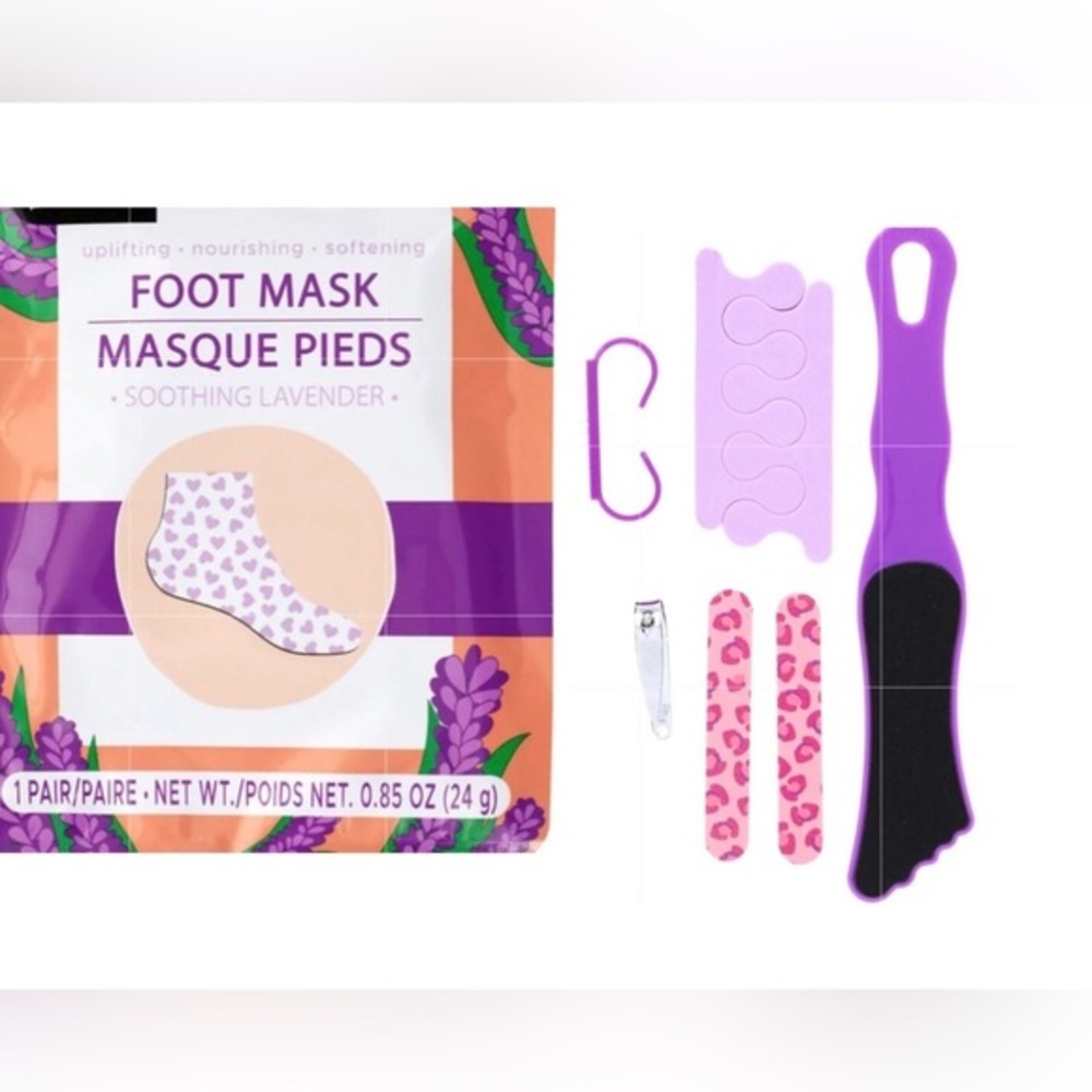 7pc foot spa kit-foot mask, clipper, buffer, emery board, brush & toe separator